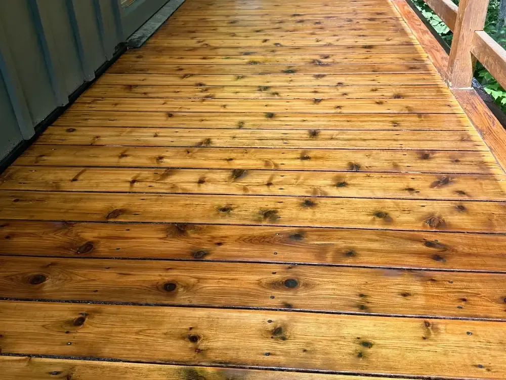 Cedar deck stain close up