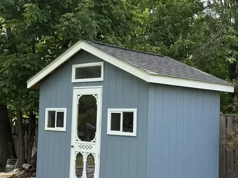 Shed: Blue shed repaint, painted by Turtle Painting