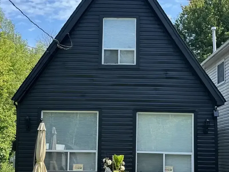A-frame cottage: Black exterior, painted by Turtle Painting