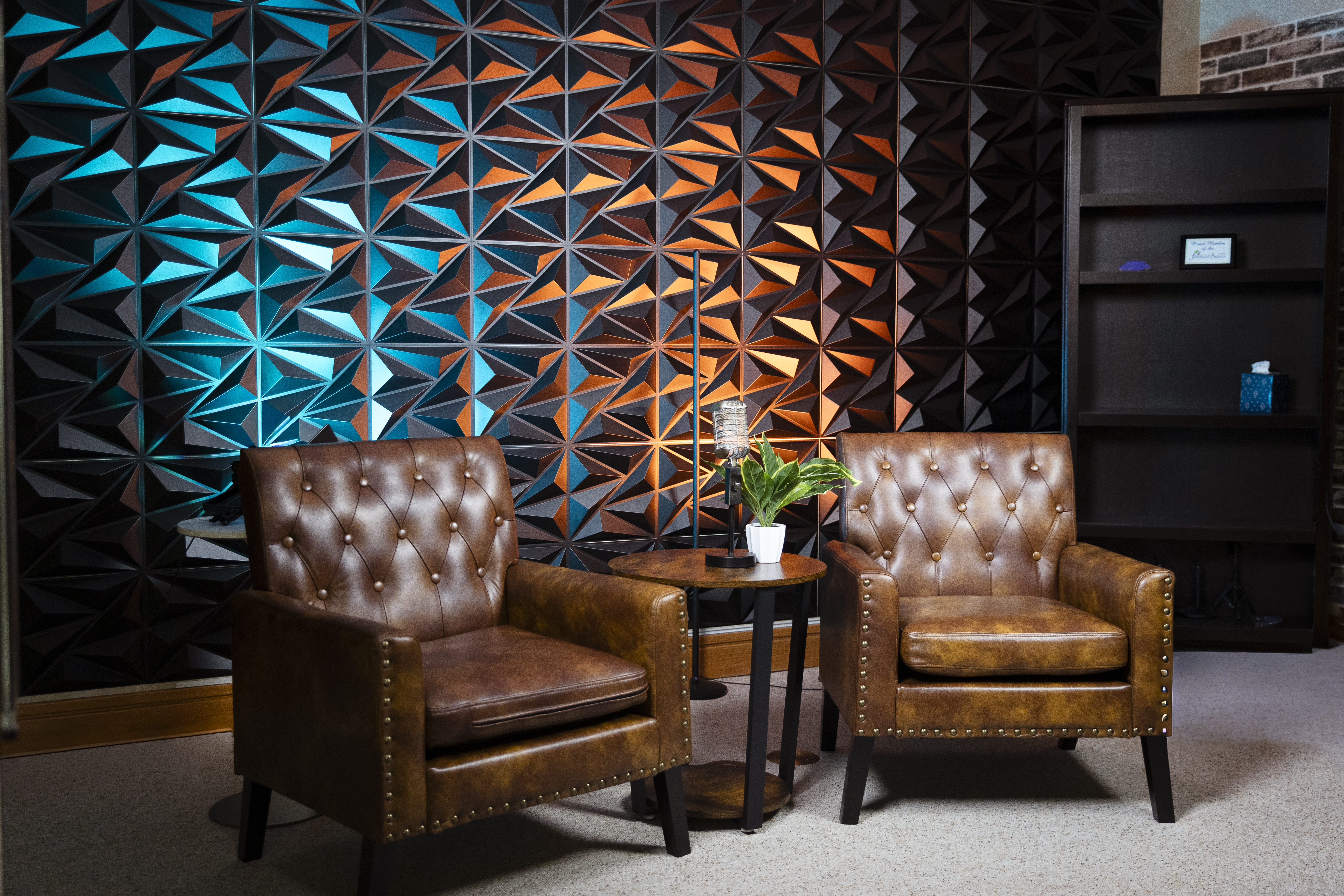 Professional interview studio setup with two chairs at L3 Media, Forward Learning Group