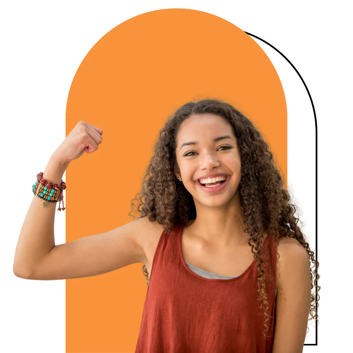 A woman flexing her muscle