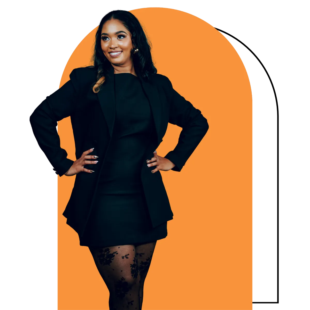 A woman smiling confidently 