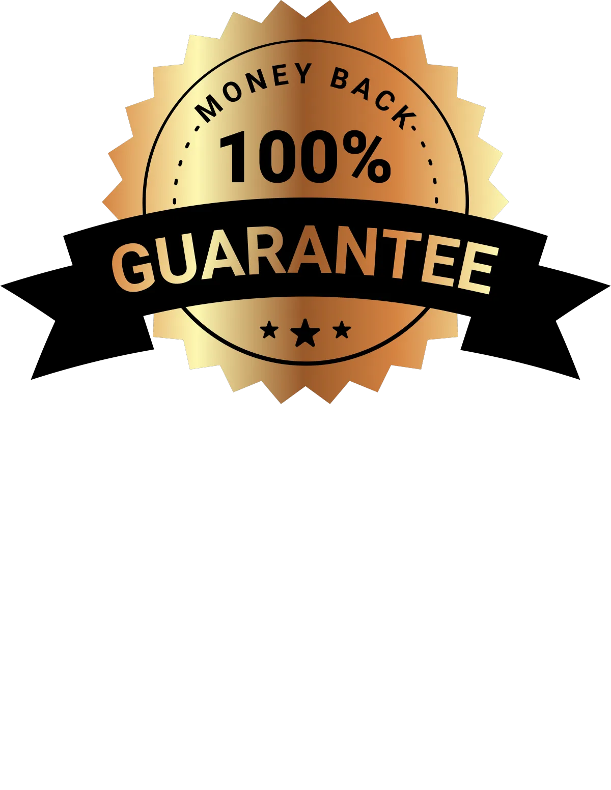 Image illustrating a 100% Money-Back Guarantee: A seal or badge with the text '100% Money-Back Guarantee' to signify a risk-free purchase for bicep tendonitis exercises