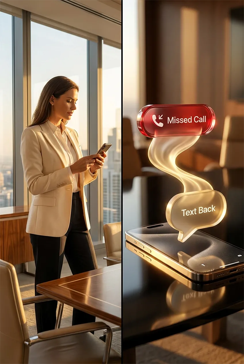 Missed call text-back service sending instant SMS follow-up