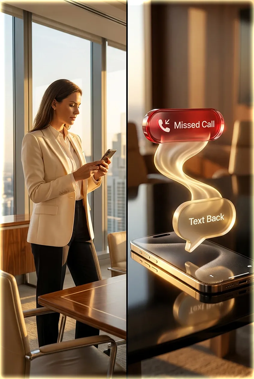 Missed call text-back service sending instant SMS follow-up