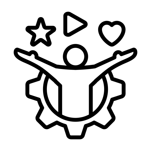 stick figure icon with shapes above