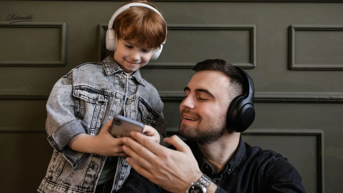 a father and son listening to a legacy voice message from their mother and wife provided by ReLiveables ai memorial services