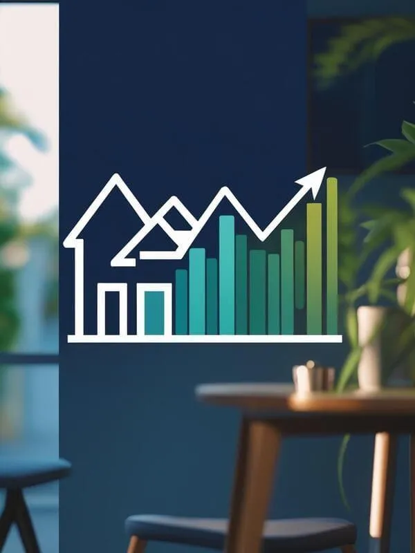 A modern, visually appealing image representing a mortgage company;  a clean, minimalist design featuring a stylized representation of a house with a rising graph superimposed, using a calming color palette