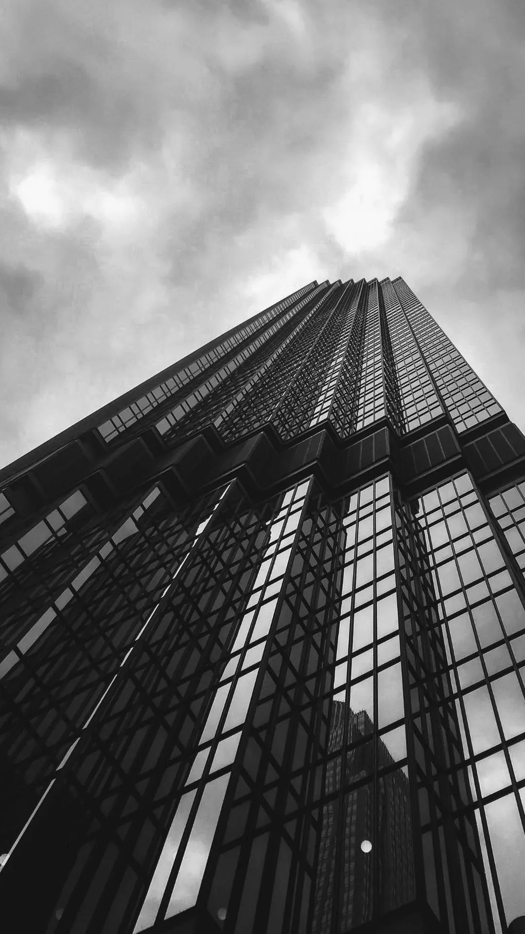 image of a building looking up in black and white