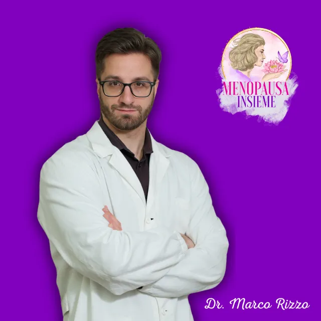 Portrait of the same male doctor with glasses and a white coat, set against a dark purple background.