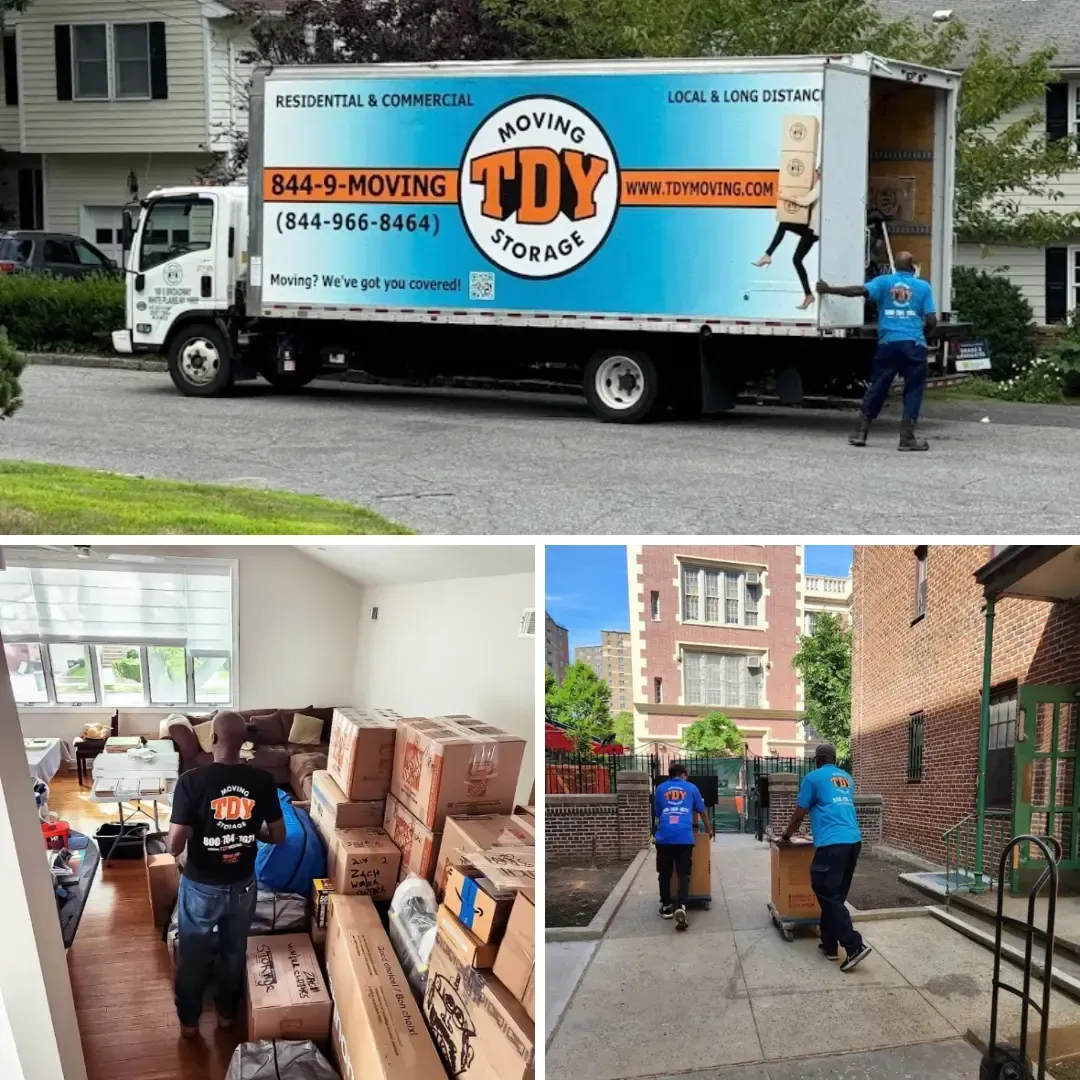 Residential movers loading household furniture into a moving truck in Brooklyn New York