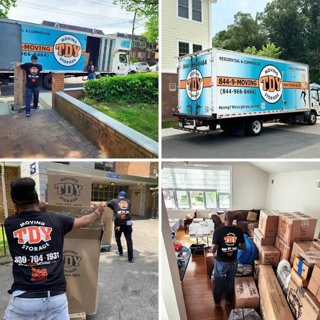 Residential movers loading household furniture into a moving truck in Brooklyn New York