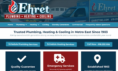 Ehret Plumbing Heating Cooling Website Image