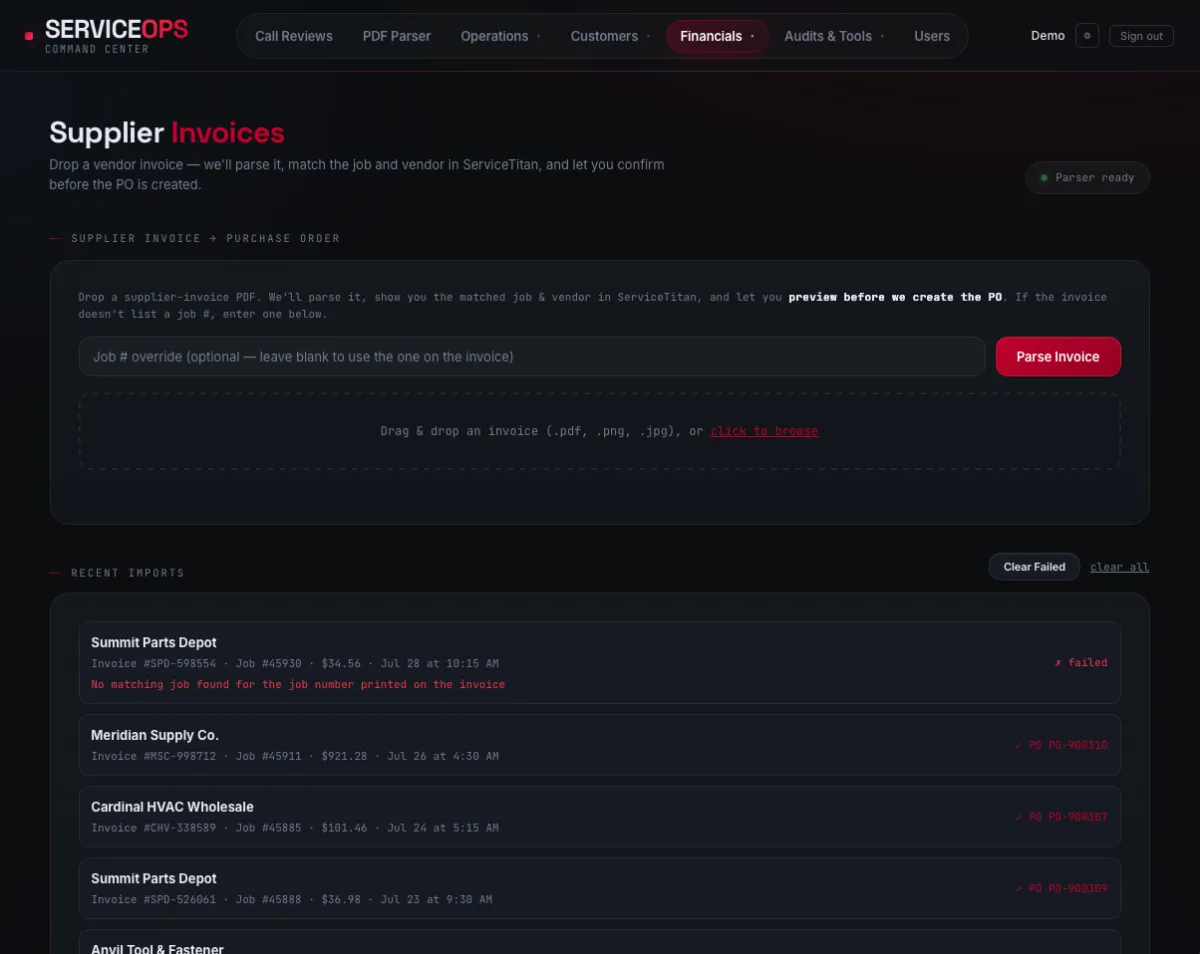 Supplier Invoice Review for Command Center