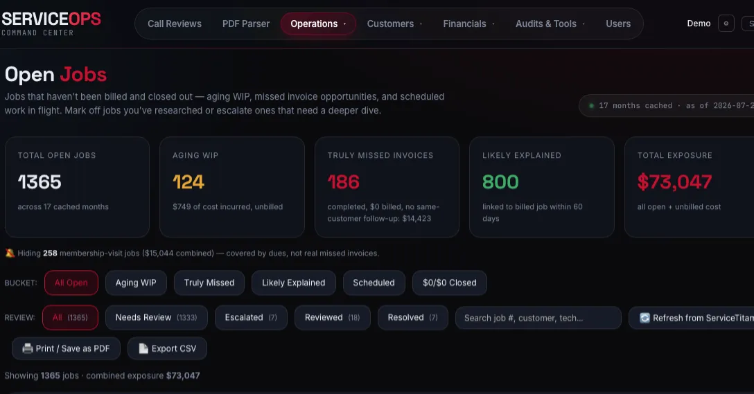 Service Ops Command Center Screenshot
