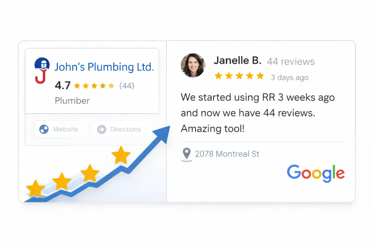 Google 5-star reviews example showing local business ranking higher with increased customer reviews