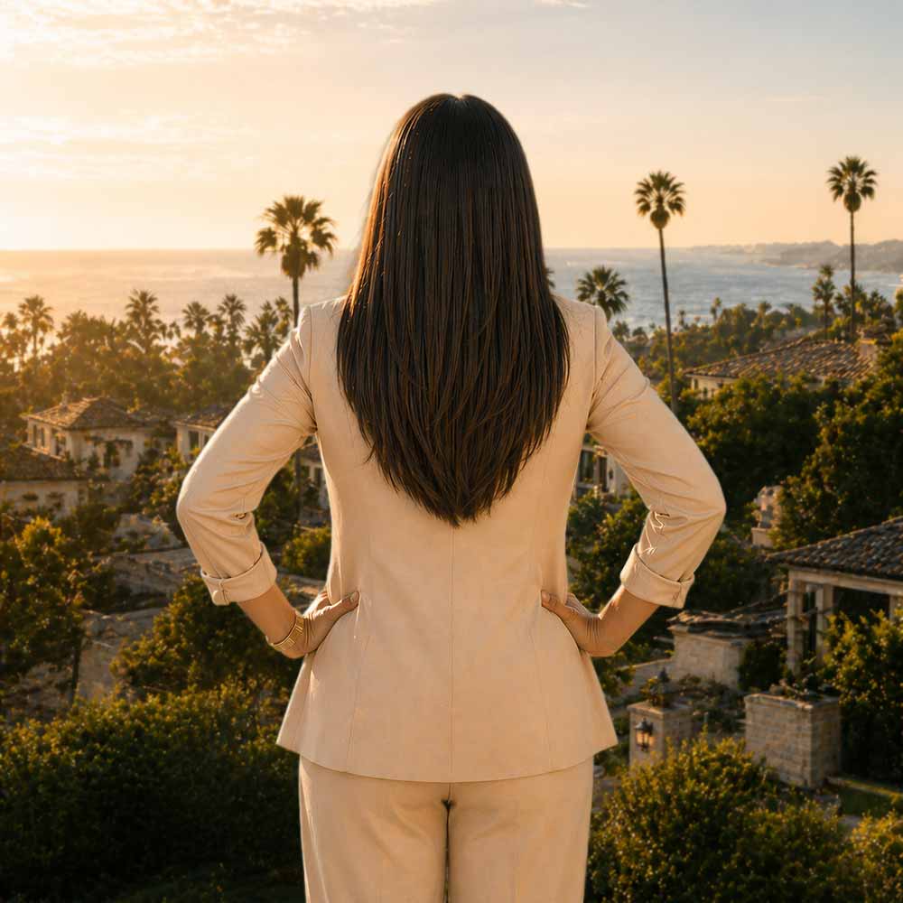 Michelle Velasco overlooking a Central Coast neighborhood at sunset