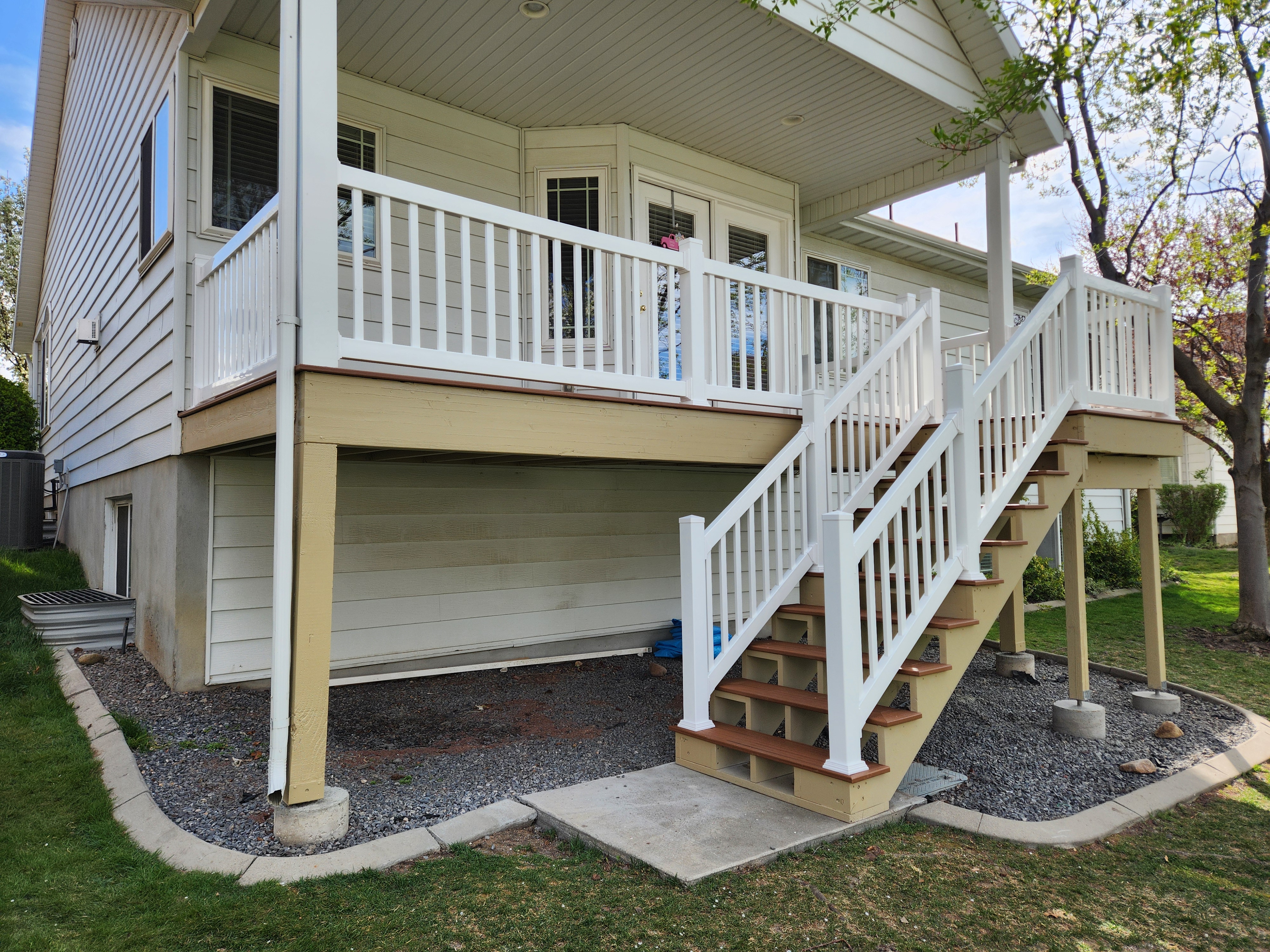 Completed deck with stairs and railings