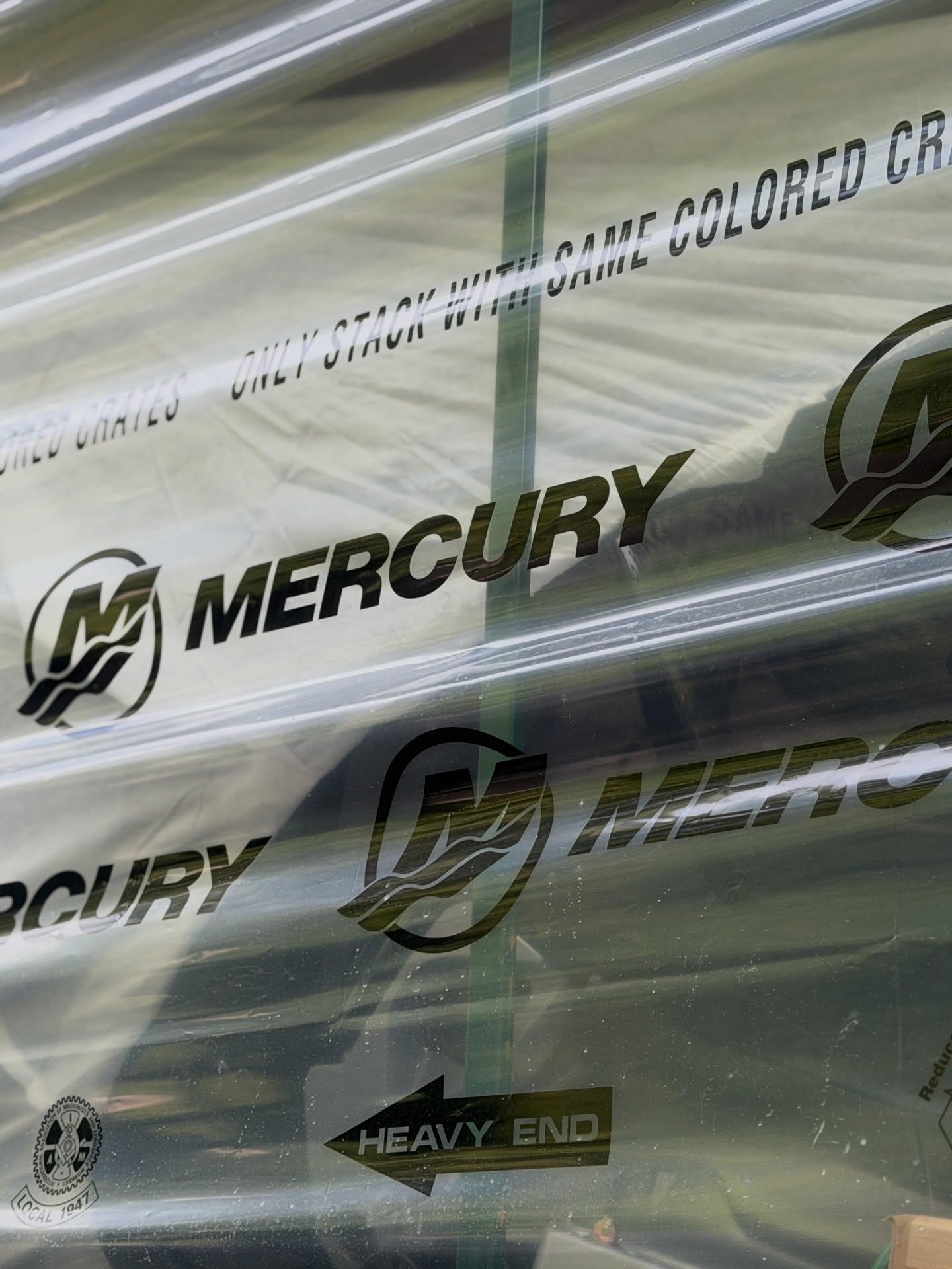 New Mercury outboard in crate at BTH Marine