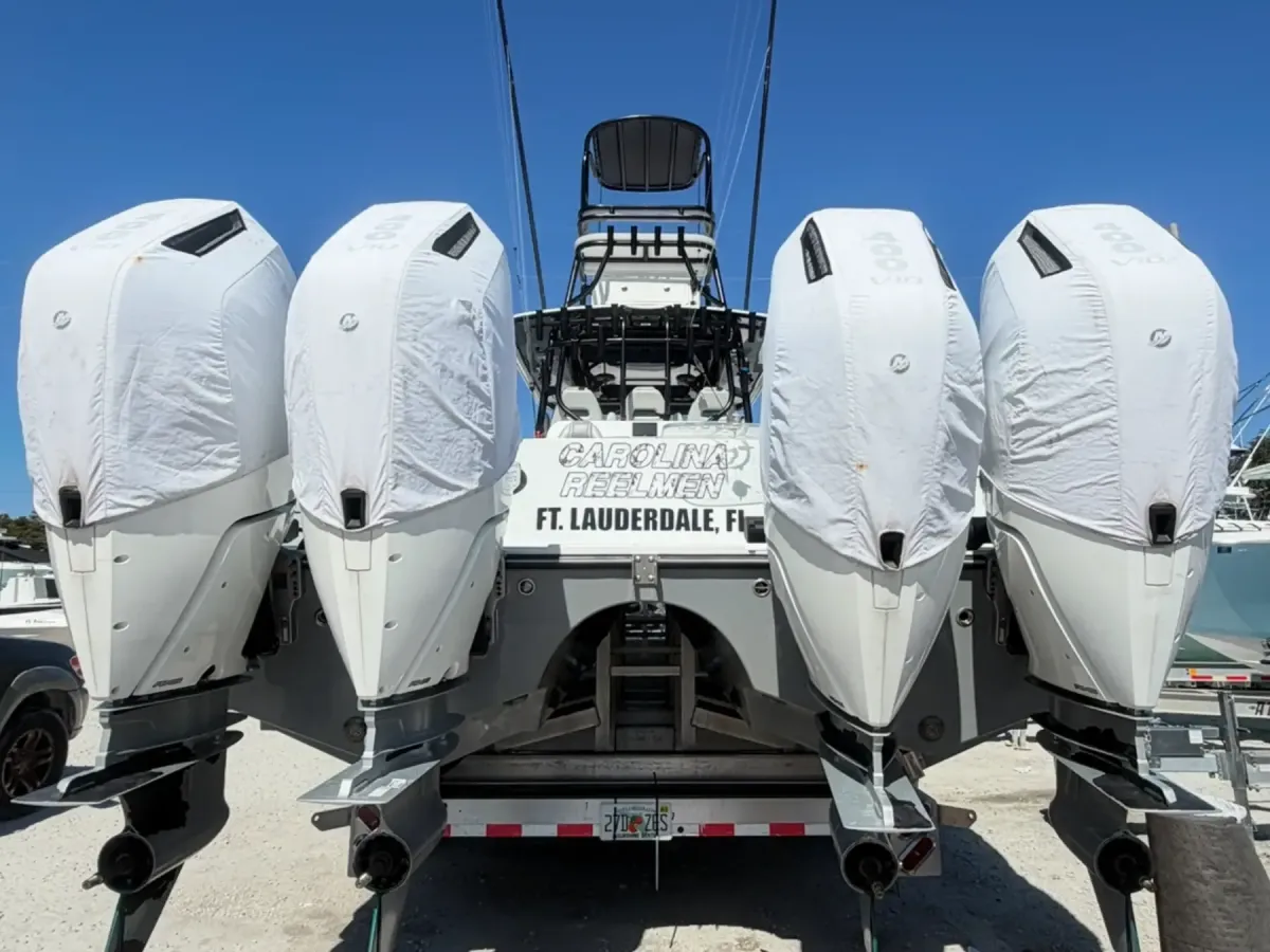 Freeman with quad mercurys in for service at BTH Marine 