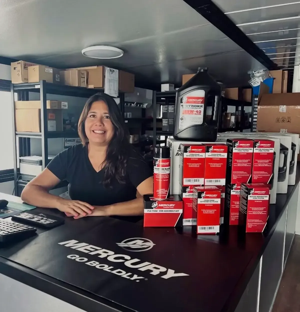 Lorinda at the BTH Marine parts counter