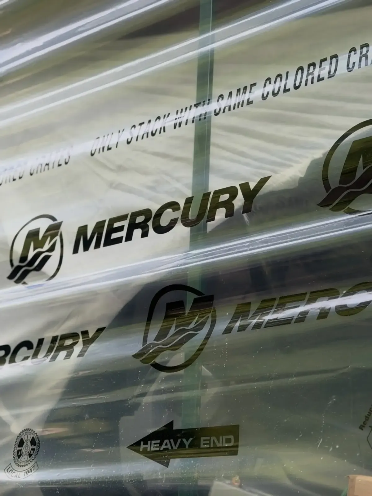 New Mercury outboard in crate at BTH Marine