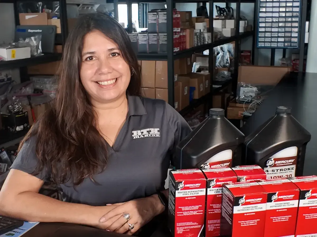 Lorinda at the BTH Marine parts counter