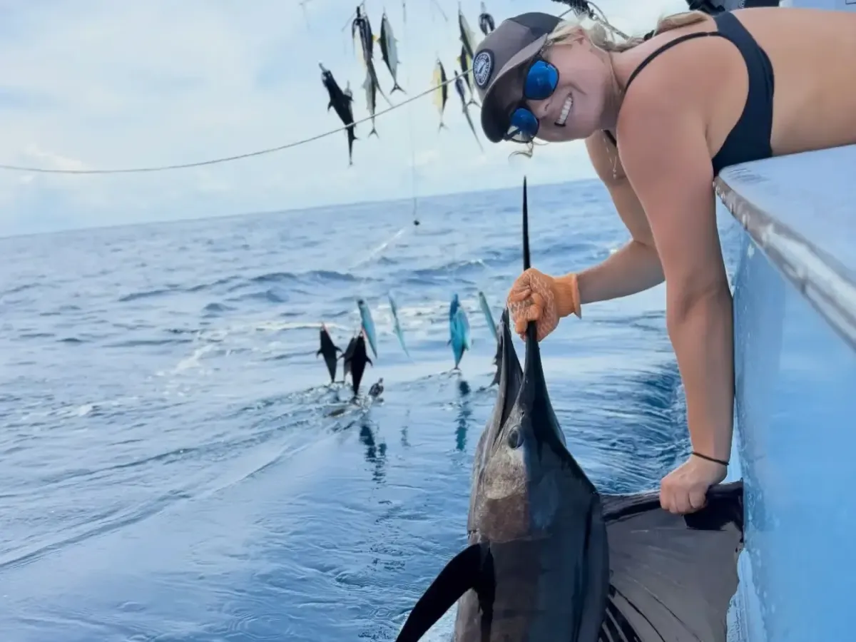 Atlantis Hofstetter about to release a sailfish 