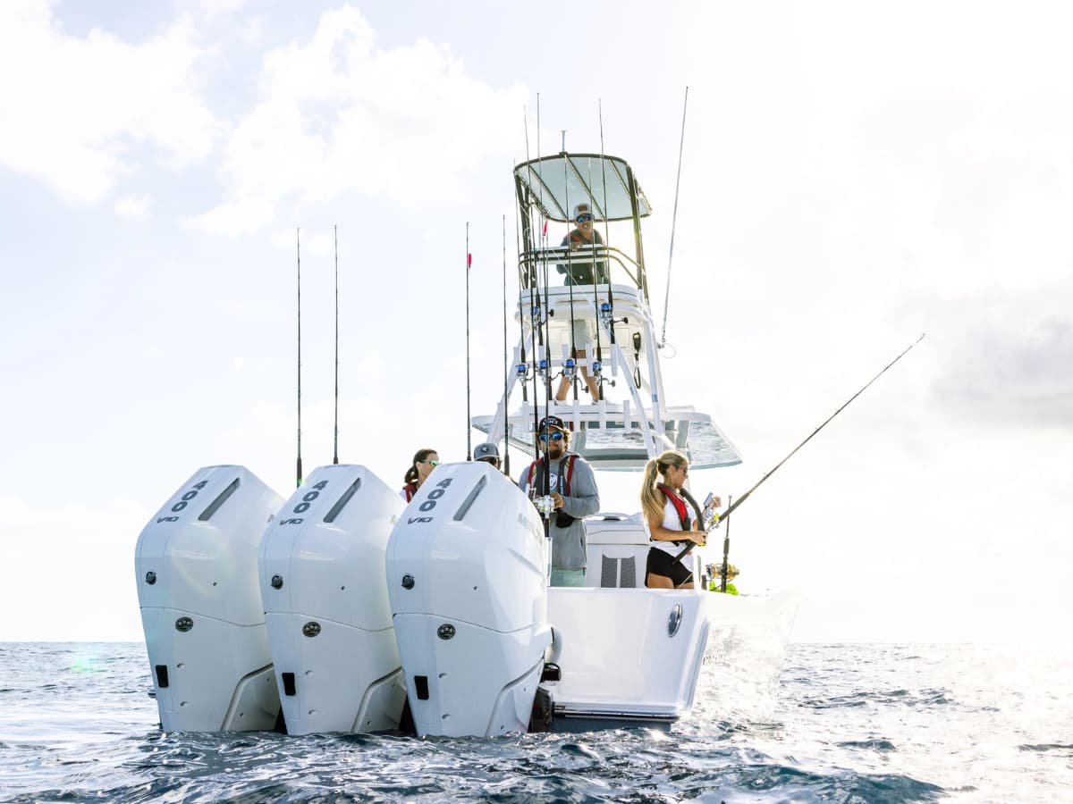 Mercury outboard engines on an offshore fishing boat in the Florida Keys