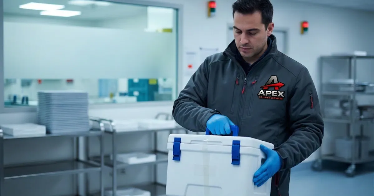 Healthcare courier handling medical samples