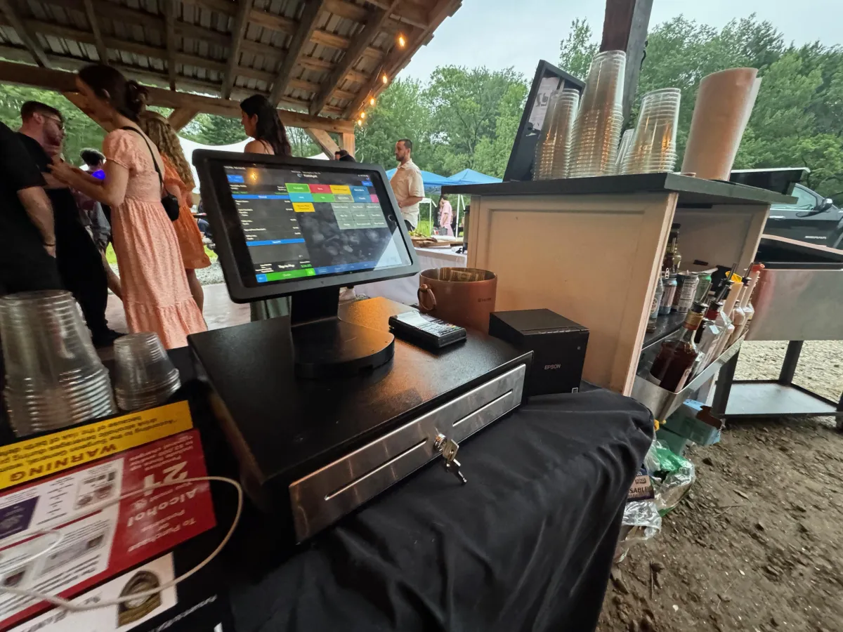 A satellite bar setup for Vintage Cocktail Tap Trailer