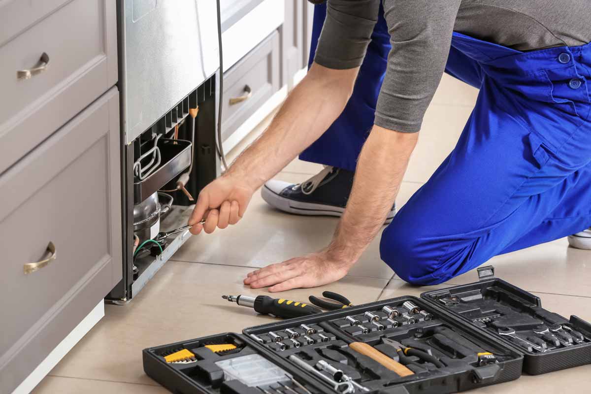 Professional refrigerator repair technician diagnosing cooling issues