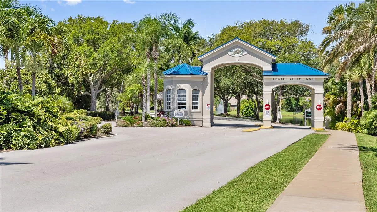 Gated community entrance to Tortoise Island in Satellite Beach, Florida