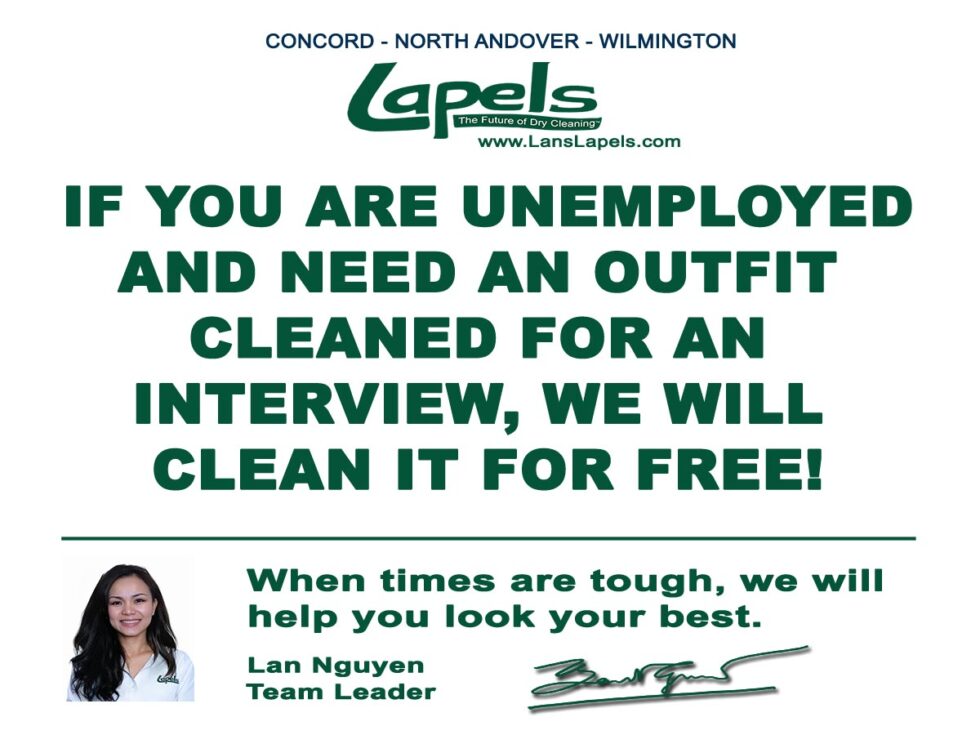Free Outfit Cleaning for an interview, if you are unemployed