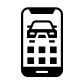 A black icon of a car appearing on a phone, illustrating the concept of mobile automotive applications