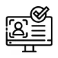  A black icon of a computer screen displaying a check mark alongside a person, indicating a successful task completion