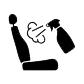 Black icon of a car seat being sprayed with a cleaning bottle, indicating car seat cleaning or sanitizing