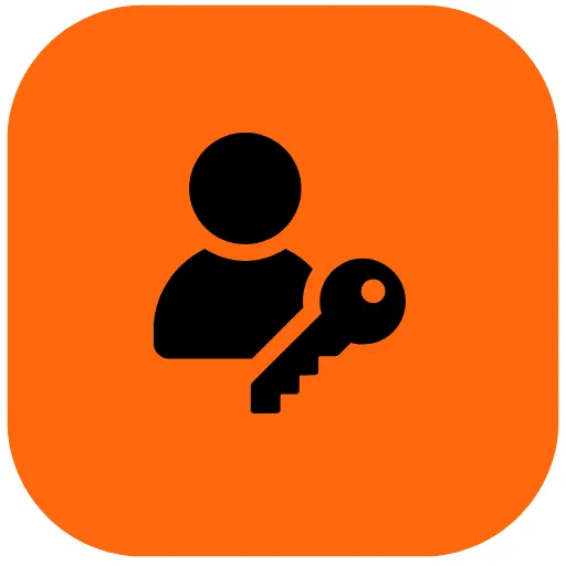 A Black person and key icon set against a rounded square orange backdrop