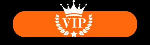 White VIP icon with crown and wreath set against an oval bold orange background