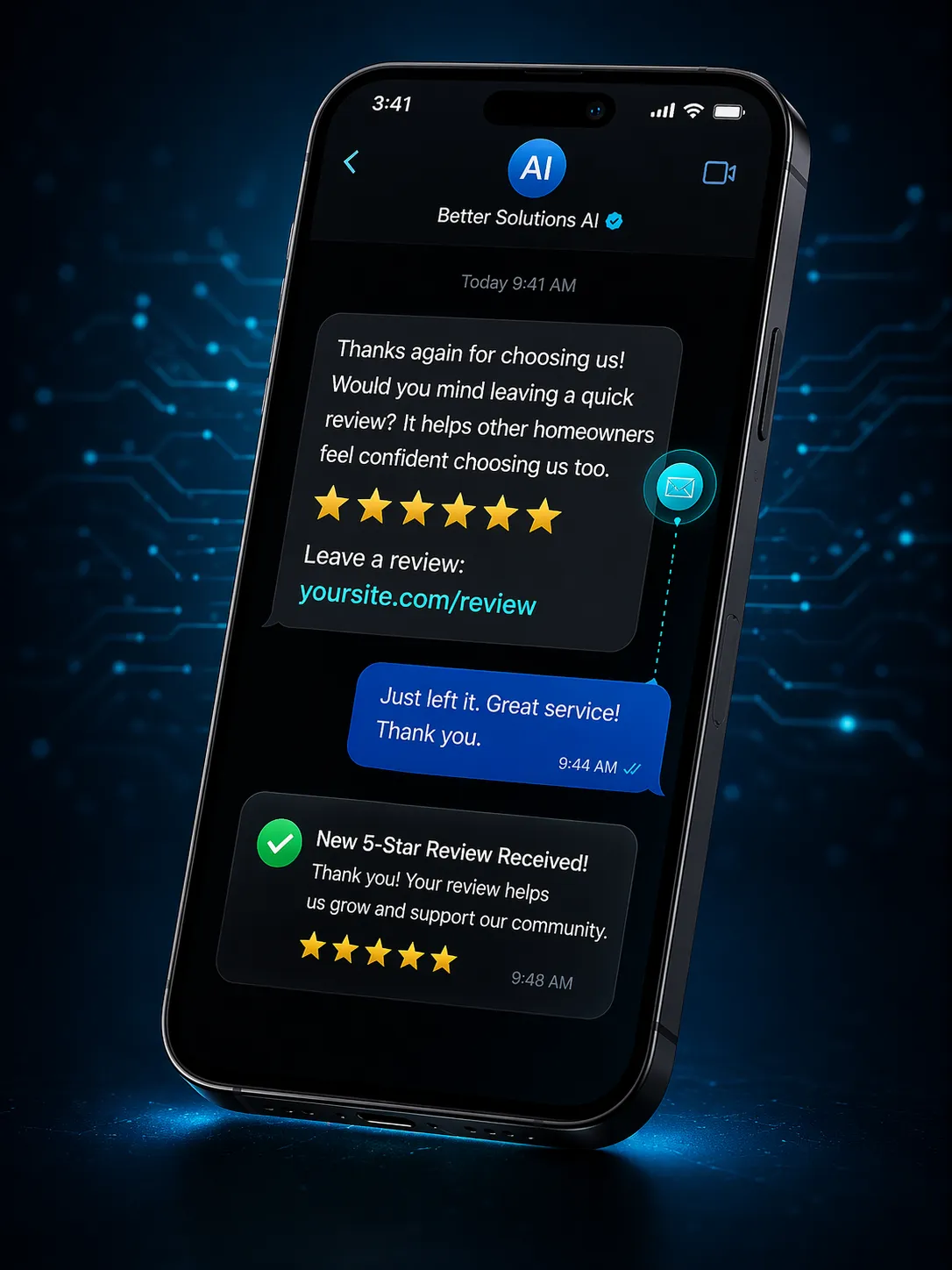 Automated text message review requests on a phone