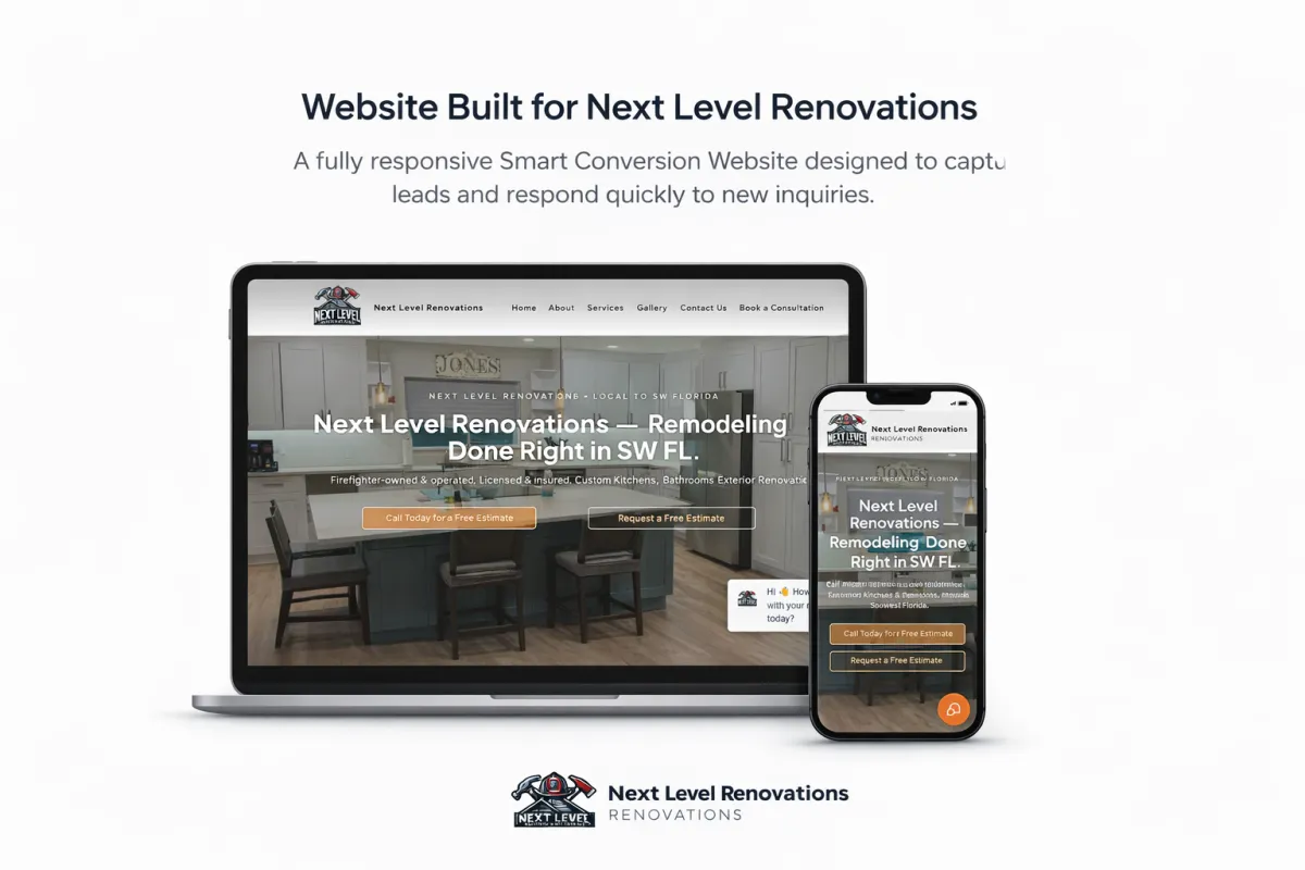 Next Level Renovations Website Success Mockup