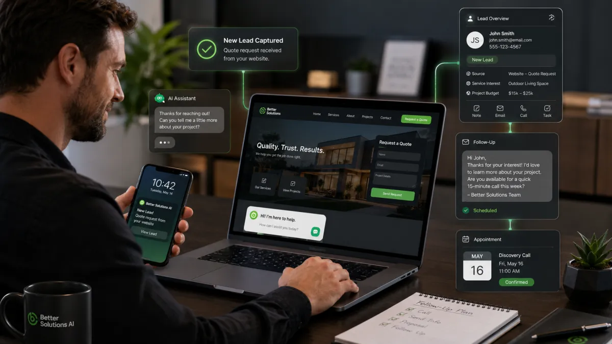 Infographic showing how small business leads can get lost without a follow-up system and how a smart system helps capture, notify, organize, and follow up with customers.