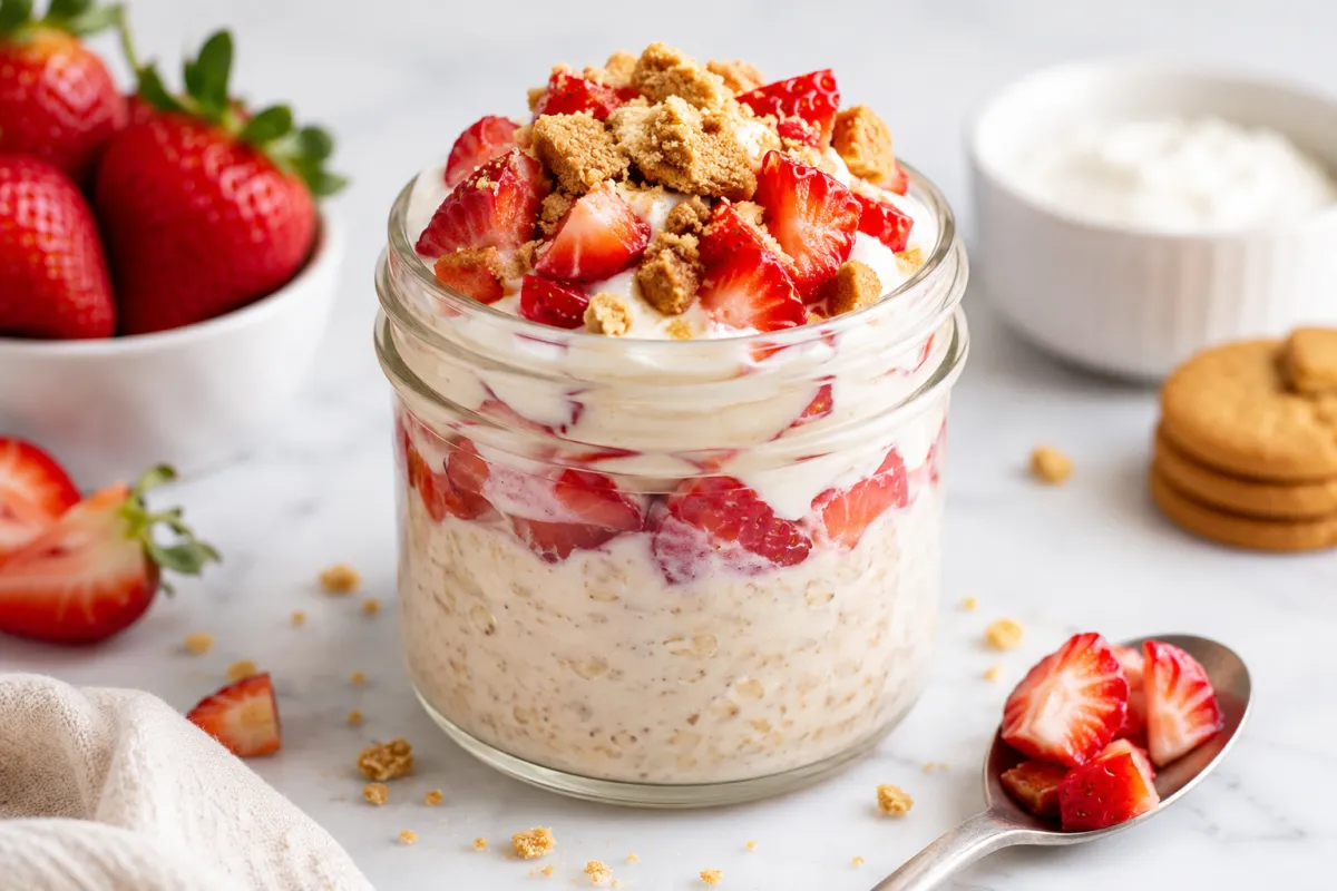 High-Protein Strawberry Cheesecake Overnight Oats