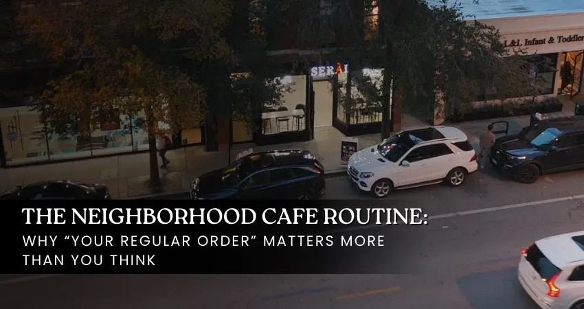 Cafe lunch routine with sandwich and drink at a Lincoln Park cafe