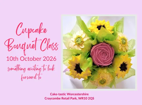 text about a class and a picture of a cupcake bouquet