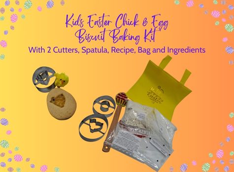 Baking kit containing cutters, spatula, ingredients, instructions all contained in a bag