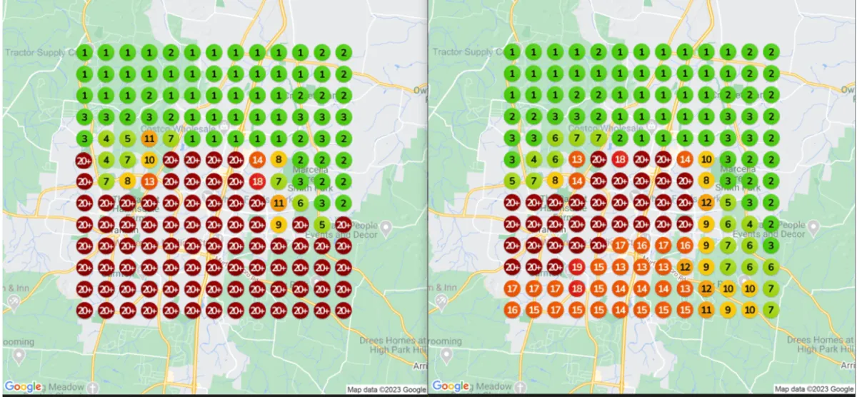 Geo-grid comparison after SEO implementation