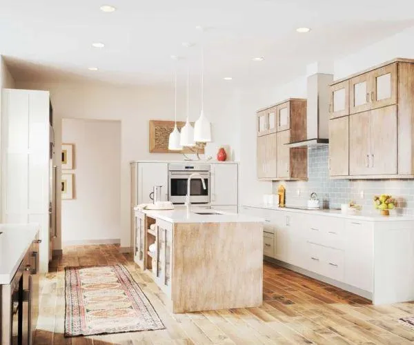 gray steel 3-door refrigerator near modular kitchen