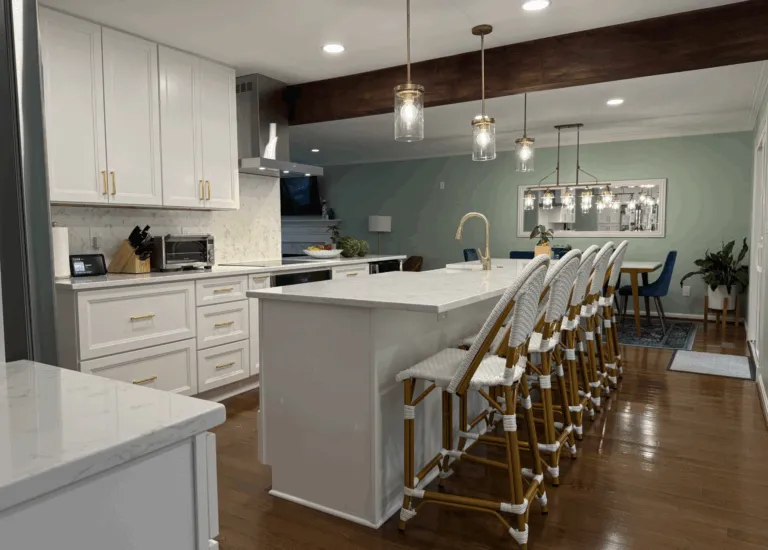 gray steel 3-door refrigerator near modular kitchen