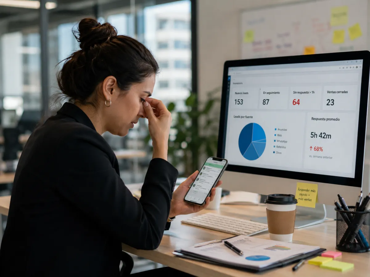 Equipo comercial revisando alertas de leads recientes para responder a tiempo